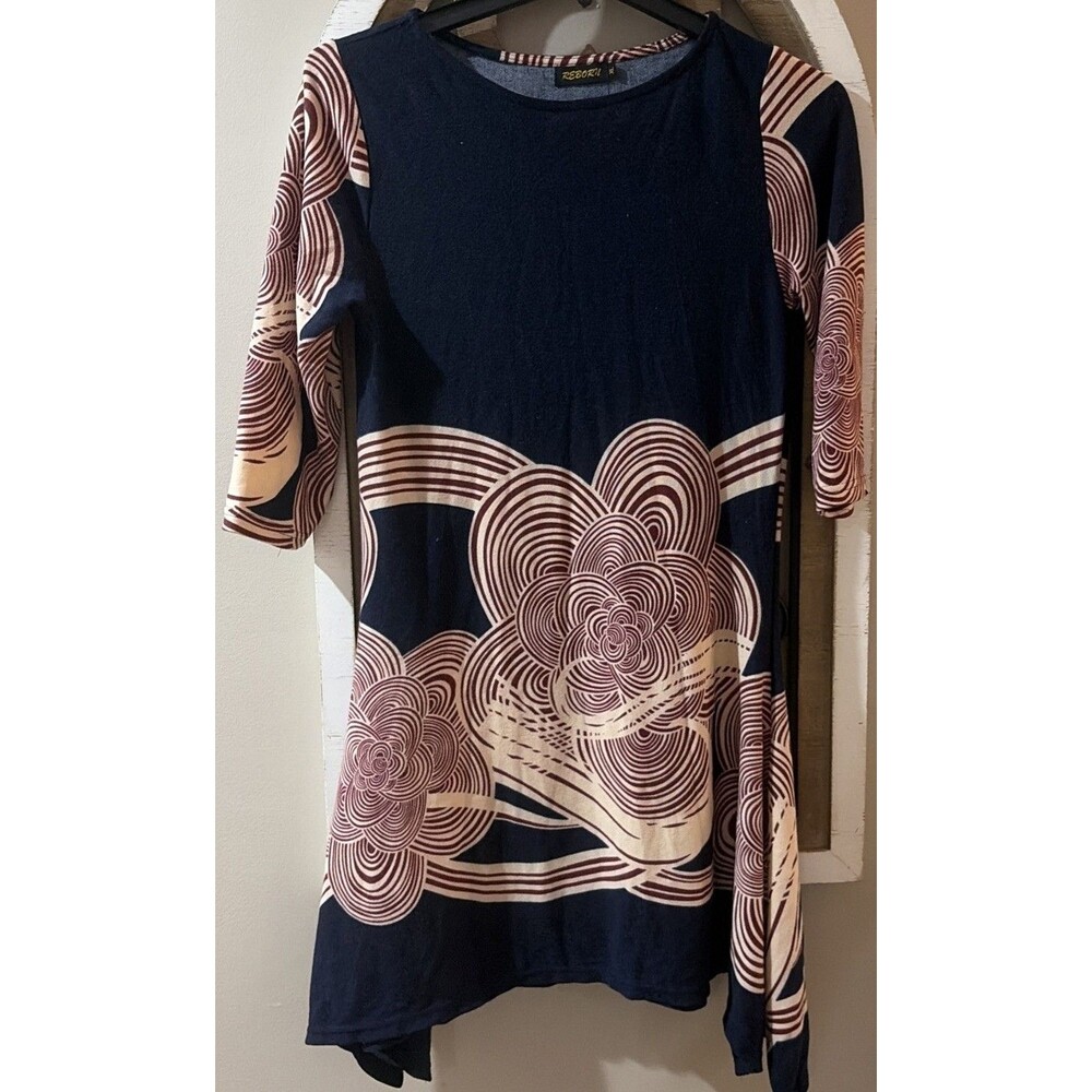 Reborn New York Womens Size XL Red Navy Blue Dress Fit & flare Assymetric Hem